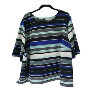 Liz Claiborne Blouse Women's 3X Plus Stripped Mixed Print Colorful Office Preppy
